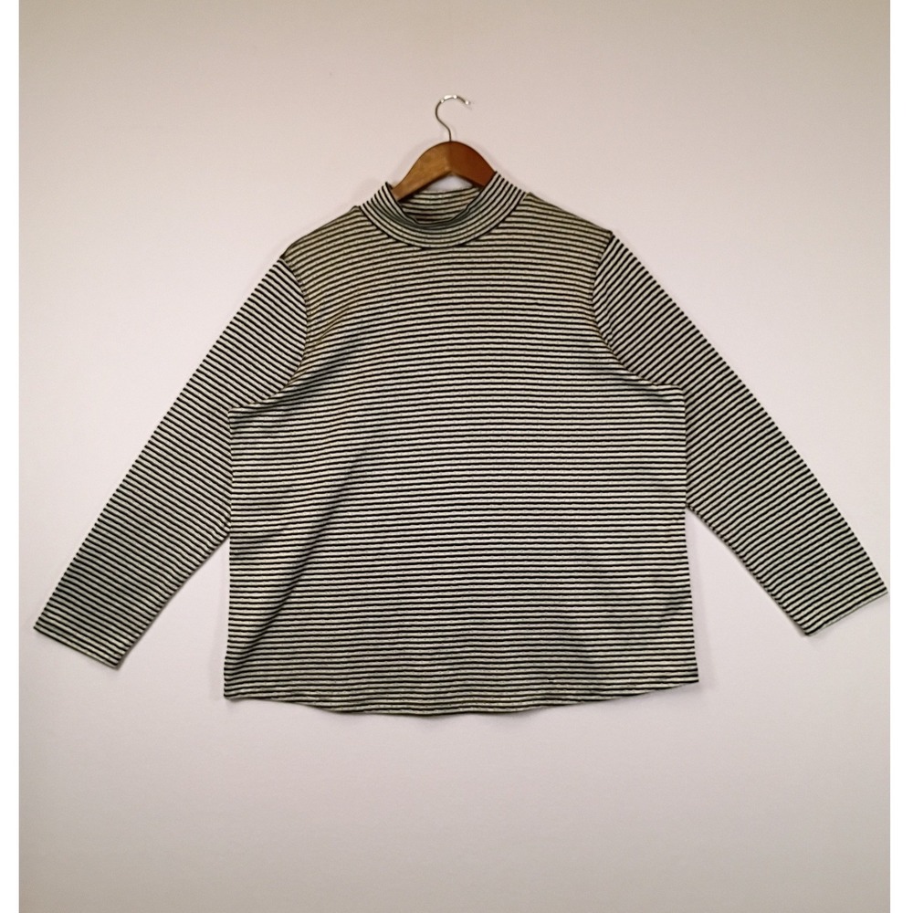 Classic Nautical Chicos Zenergy Womens 3P Black White Striped Mock Neck Top